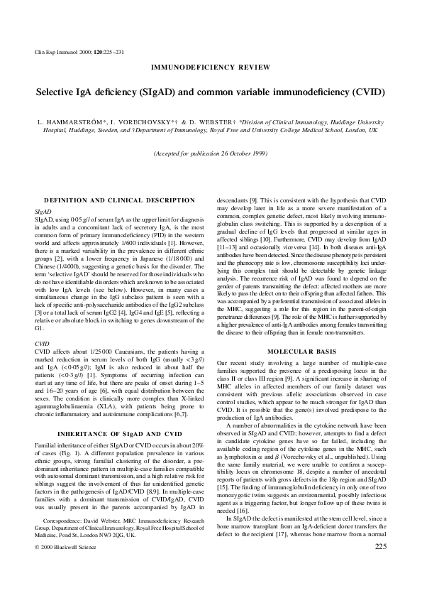 (PDF) Selective IgA deficiency (SIgAD) and common variable ...