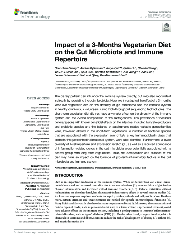 (PDF) Impact of a 3-Months Vegetarian Diet on the Gut Microbiota and ...