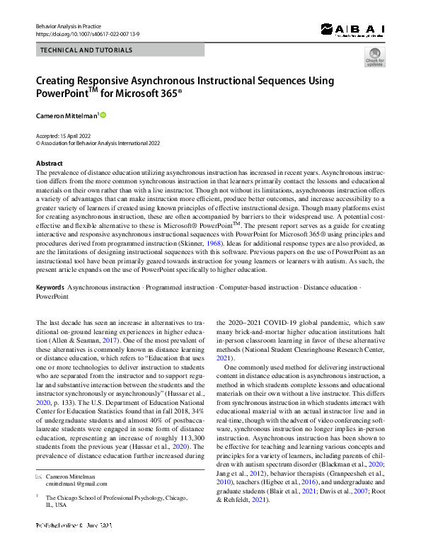 (PDF) Creating Responsive Asynchronous Instructional Sequences Using ...