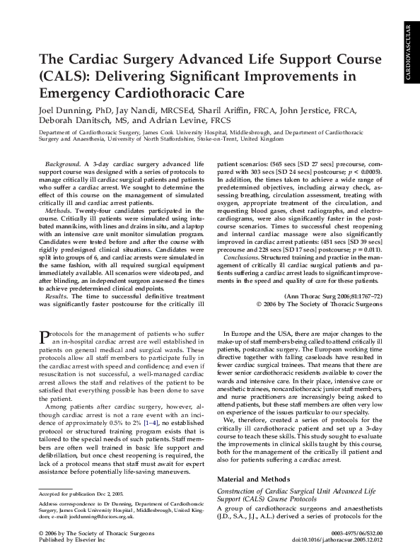 (PDF) The Cardiac Surgery Advanced Life Support Course (CALS ...