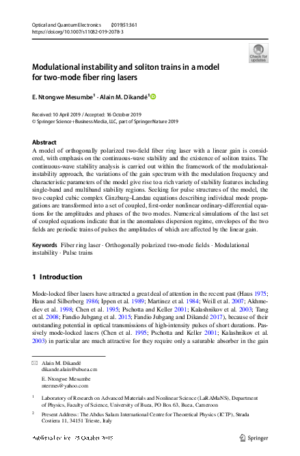 (PDF) Modulational instability and soliton trains in optical fiber ...