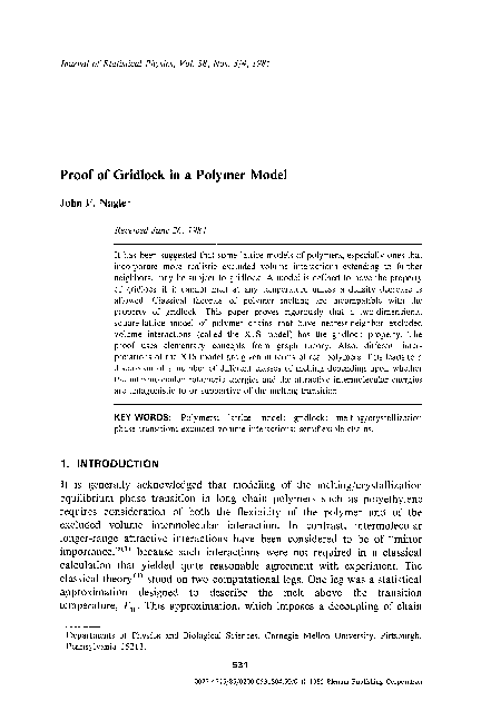 (PDF) Proof of gridlock in a polymer model | John Nagle - Academia.edu