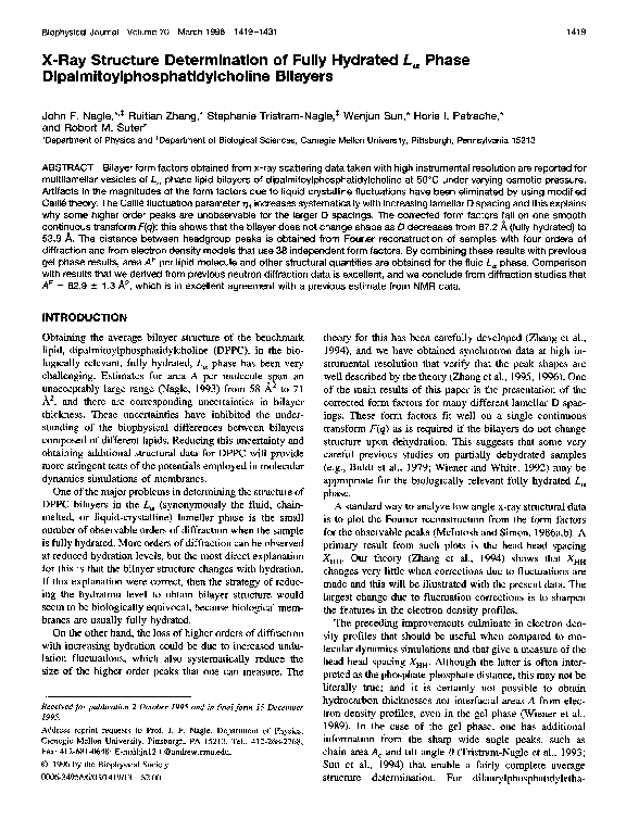 (PDF) X-Ray Structure Determination of Fully Hydrated L_alpha Phase ...