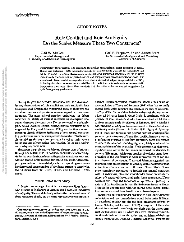 (PDF) Role conflict and role ambiguity: Do the scales measure these two ...