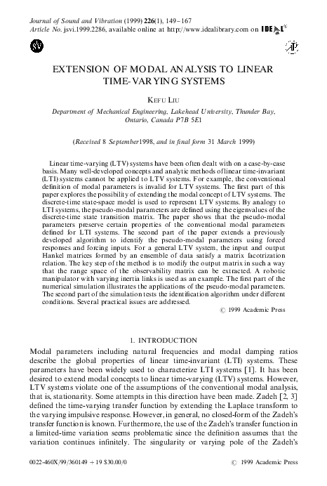 (PDF) Extension of Modal Analysis to Linear Time-Varying Systems