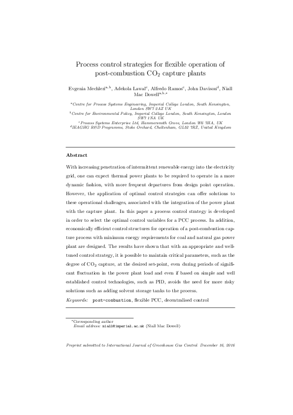 (PDF) Process control strategies for flexible operation of post ...