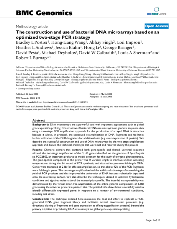 (PDF) The construction and use of bacterial DNA microarrays based on an ...