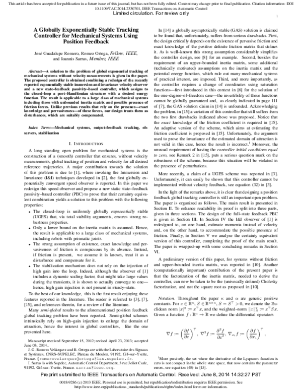 (PDF) A globally exponentially stable tracking controller for ...