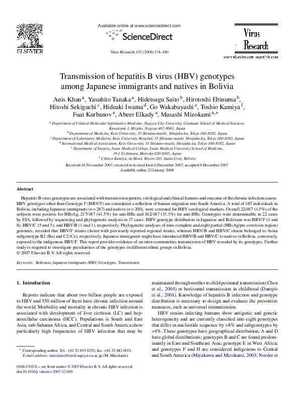 (PDF) Transmission of hepatitis B virus (HBV) genotypes among Japanese ...