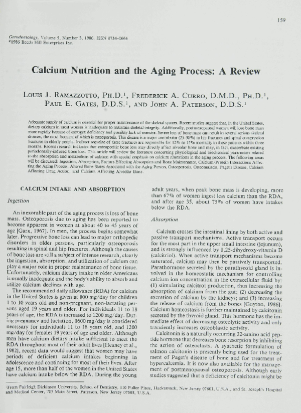 (PDF) Calcium Nutrition and the Aging Process: A Review