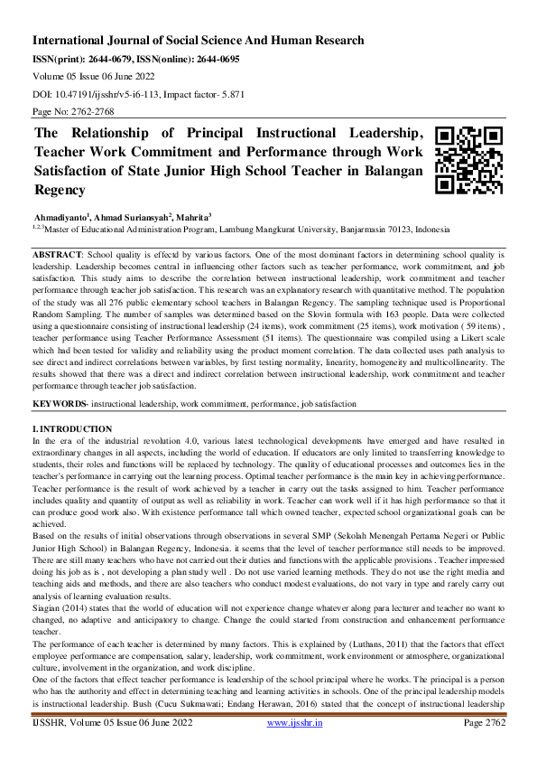 (PDF) The Relationship of Principal Instructional Leadership, Teacher ...