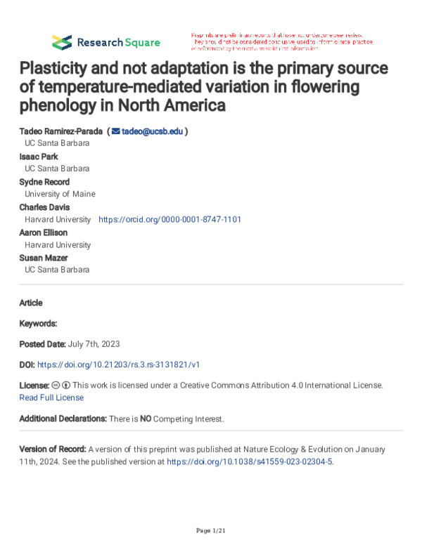 (PDF) Plasticity and not adaptation is the primary source of ...