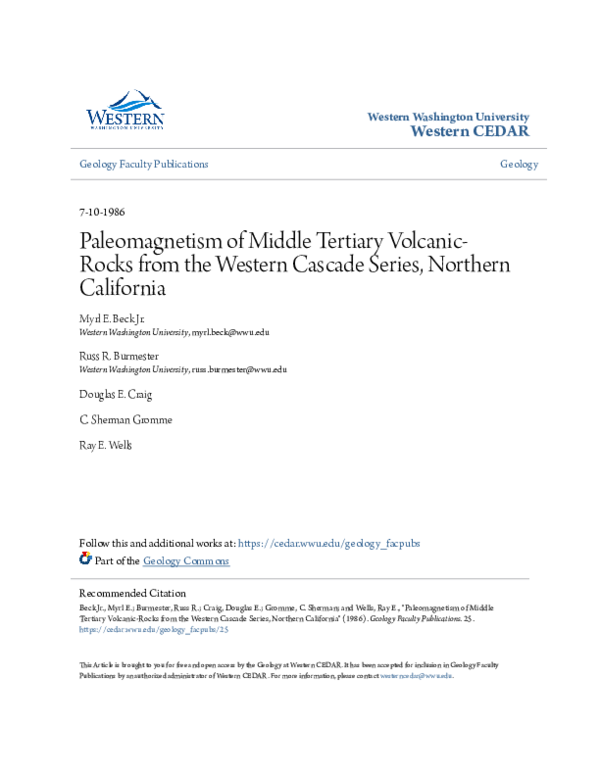 (PDF) Paleomagnetism of Middle Tertiary volcanic rocks from the Western ...