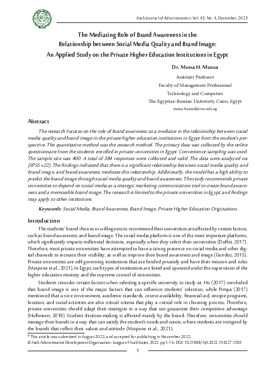 (PDF) The Mediating Role of Brand Awareness in the Relationship between ...