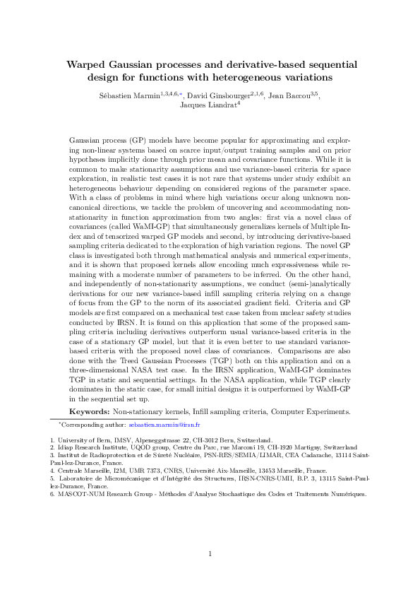 (PDF) Warped Gaussian Processes and Derivative-Based Sequential Designs ...