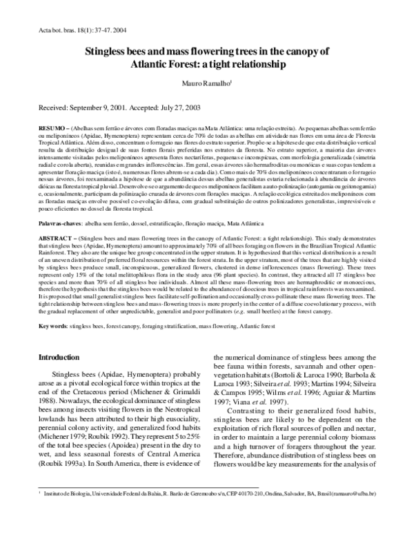 (PDF) Stingless bees and mass flowering trees in the canopy of Atlantic ...