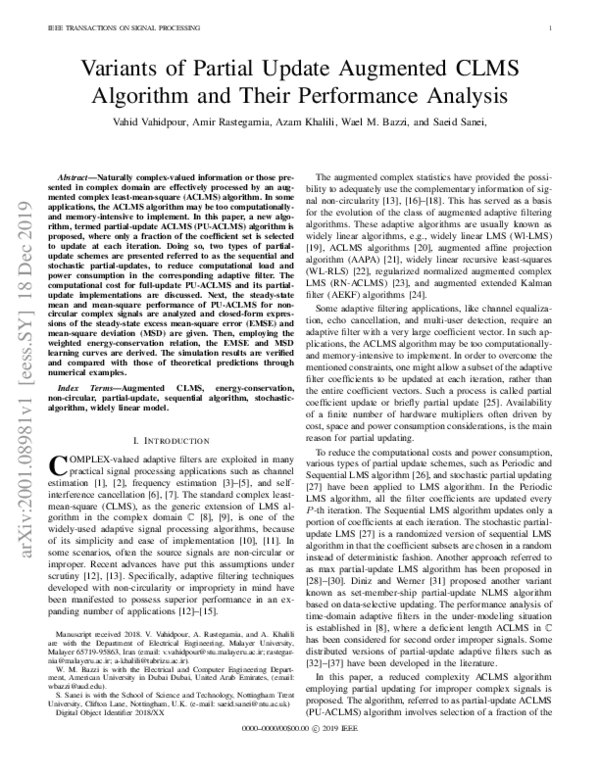 (PDF) Variants of Partial Update Augmented CLMS Algorithm and Their ...