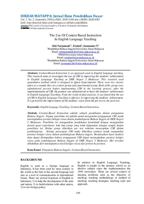 (PDF) The Use Of Content Based Instruction In English Language Teaching