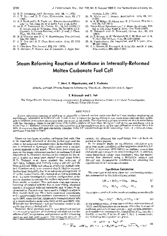 (PDF) Steam Reforming Reaction of Methane in Internally‐Reformed Molten ...