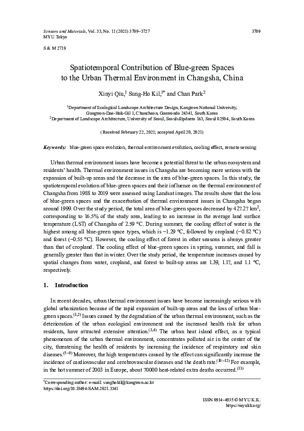 (PDF) Spatiotemporal Contribution of Blue-green Spaces to the Urban ...