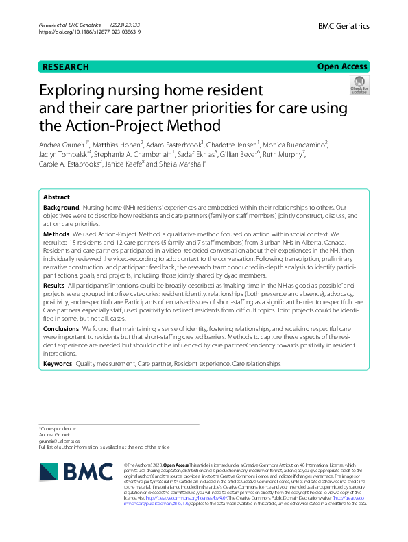 (PDF) Exploring nursing home resident and their care partner priorities ...