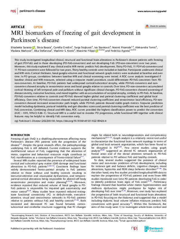 (PDF) MRI biomarkers of freezing of gait development in Parkinson’s disease