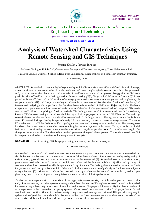 (PDF) Analysis of Watershed Characteristics Using Remote Sensing and ...