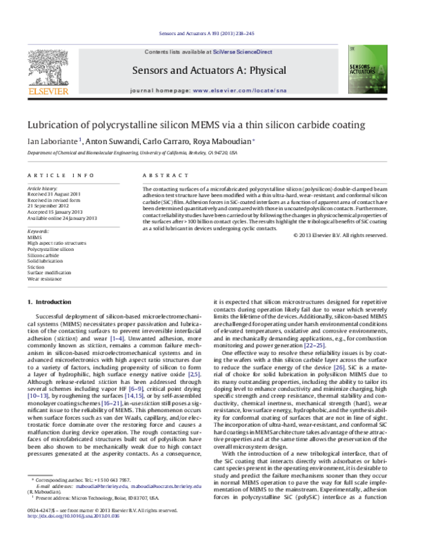 (PDF) Lubrication of polycrystalline silicon MEMS via a thin silicon ...