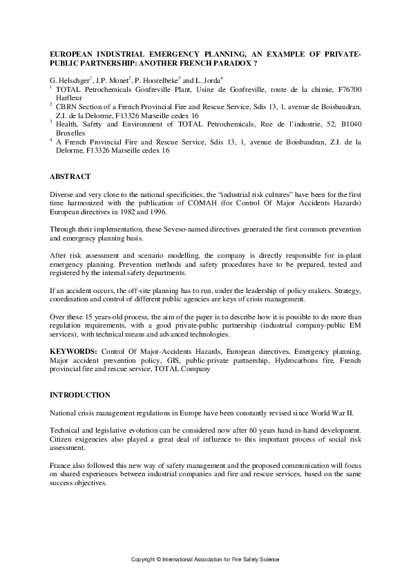 (PDF) European Industrial Emergency Planning, An Example Of Private ...