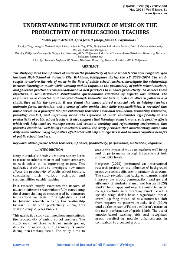 (PDF) UNDERSTANDING THE INFLUENCE OF MUSIC ON THE PRODUCTIVITY OF ...