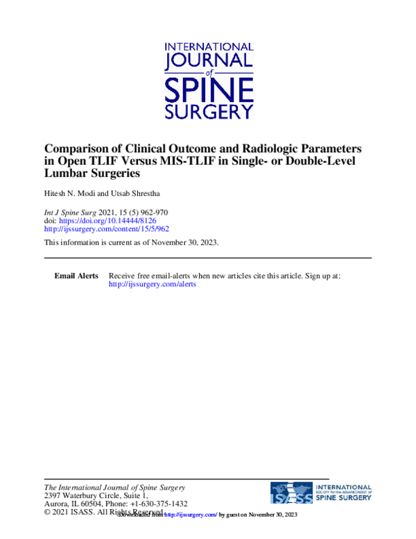 (PDF) Comparison of Clinical Outcome and Radiologic Parameters in Open ...