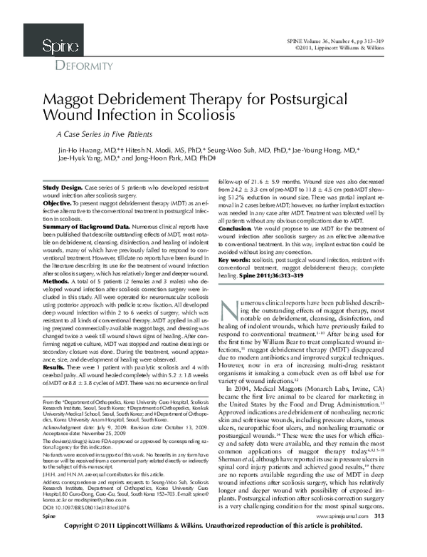 (PDF) Maggot Debridement Therapy for Postsurgical Wound Infection in ...