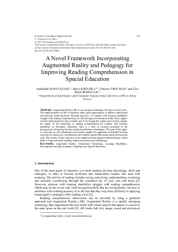 (PDF) A Novel Framework Incorporating Augmented Reality and Pedagogy ...