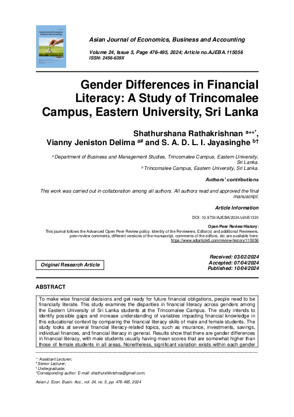 (PDF) Gender Differences in Financial Literacy: A Study of Trincomalee ...
