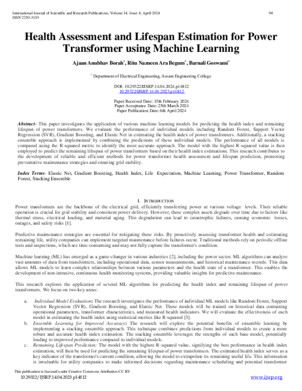 (PDF) Health Assessment and Lifespan Estimation for Power Transformer ...