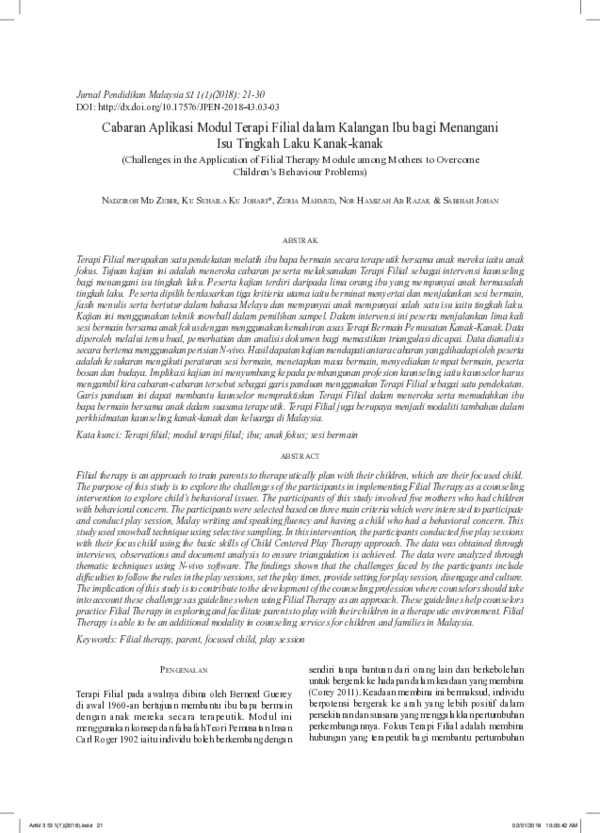 (PDF) Cabaran Aplikasi Modul Terapi Filial dalam kalangan Ibu bagi ...