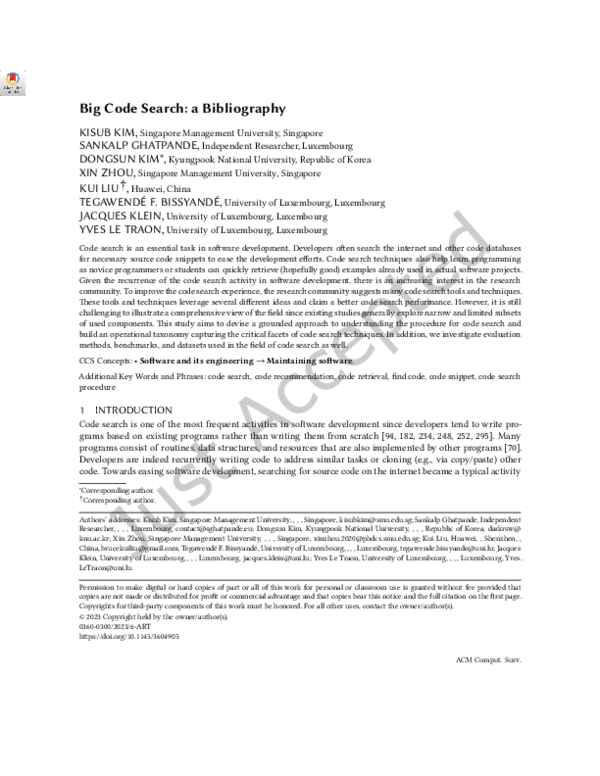 (PDF) Big Code Search: A Bibliography