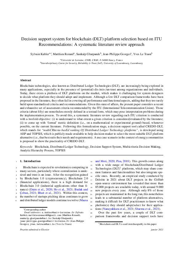 (PDF) Decision support system for blockchain (DLT) platform selection ...