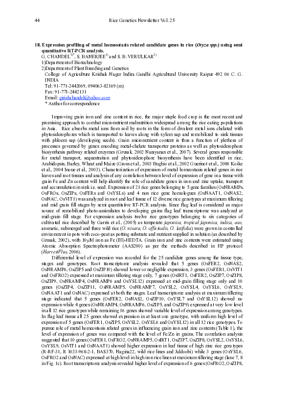 (PDF) Expression profiling of metal homeostasis related candidate genes ...