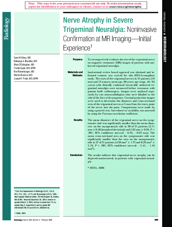 (PDF) Nerve Atrophy in Severe Trigeminal Neuralgia: Noninvasive ...