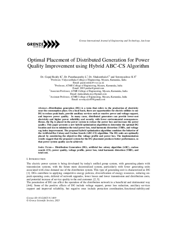 (PDF) Optimal Placement of Distributed Generation for Power Quality ...