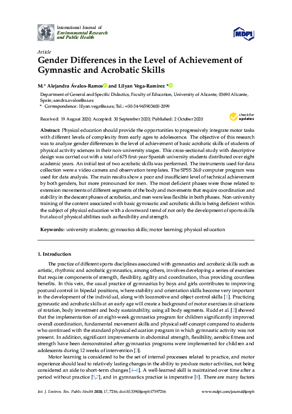 (PDF) Gender Differences in the Level of Achievement of Gymnastic and ...