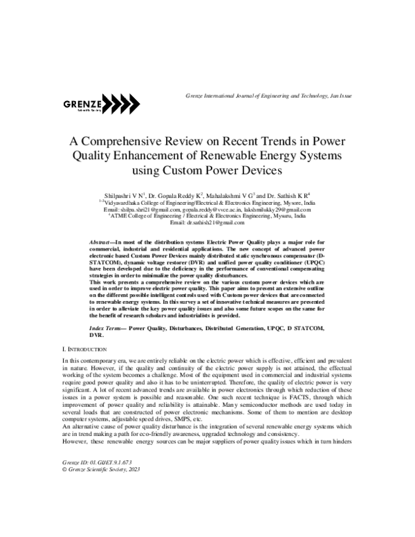 (PDF) A Comprehensive Review on Recent Trends in Power Quality ...