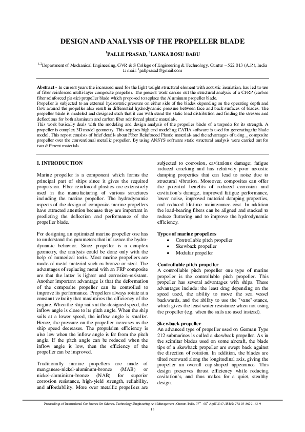 (PDF) Design and Analysis of the Propeller Blade