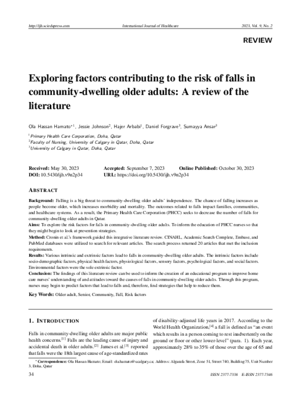 (PDF) Exploring factors contributing to the risk of falls in community ...