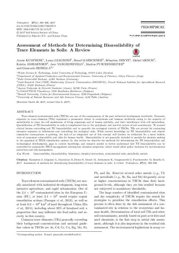 (PDF) Assessment of Methods for Determining Bioavailability of Trace ...