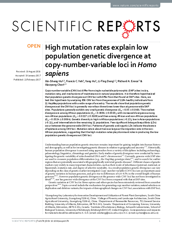 (PDF) High mutation rates explain low population genetic divergence at ...