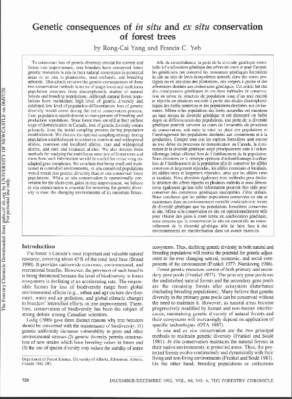 (PDF) Genetic consequences of in situ and ex situ conservation of ...