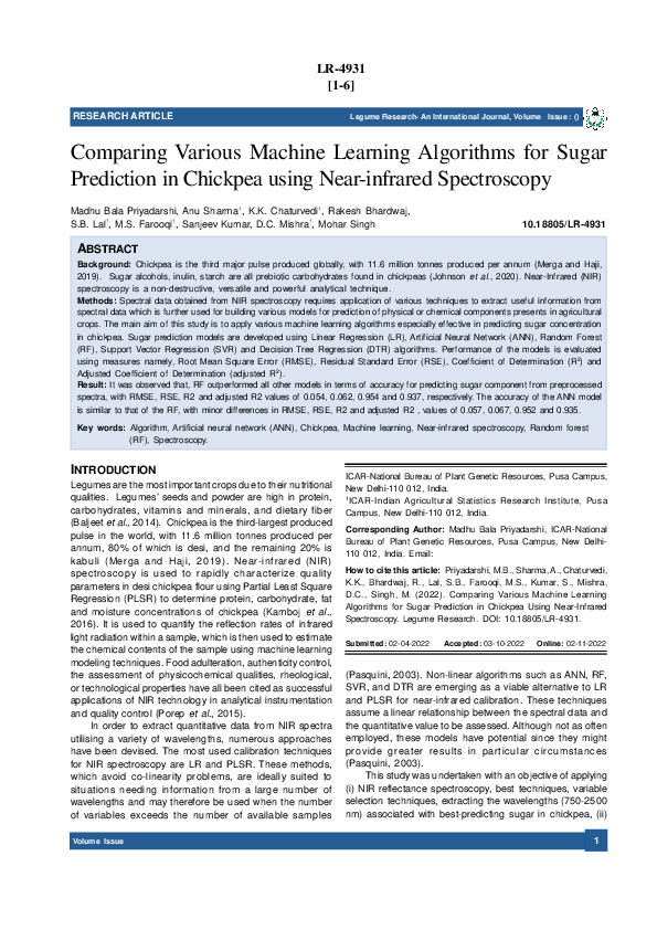 (PDF) Comparing Various Machine Learning Algorithms for Sugar ...