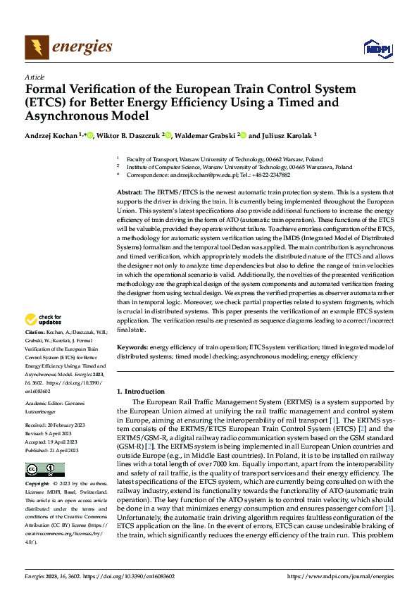 (PDF) Formal Verification of the European Train Control System (ETCS ...